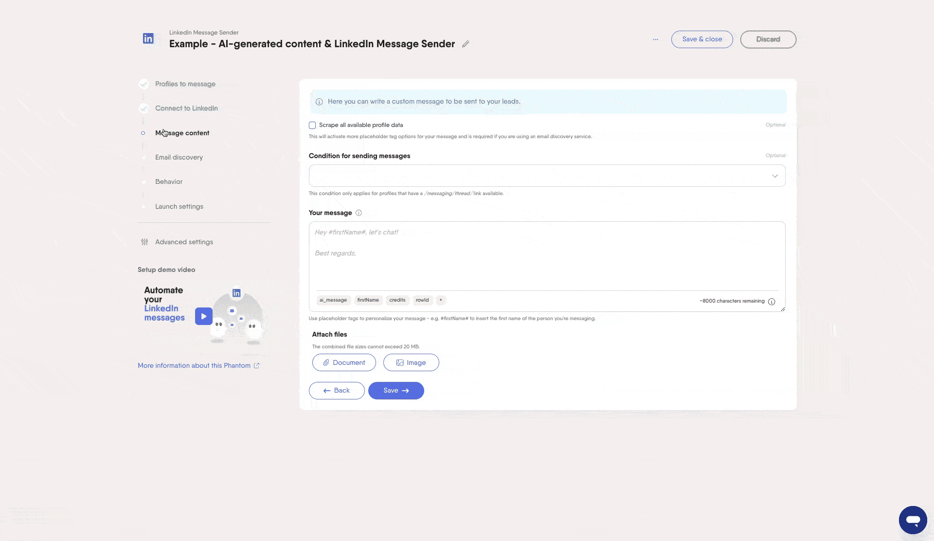 AI-generated content in Message to send step.gif