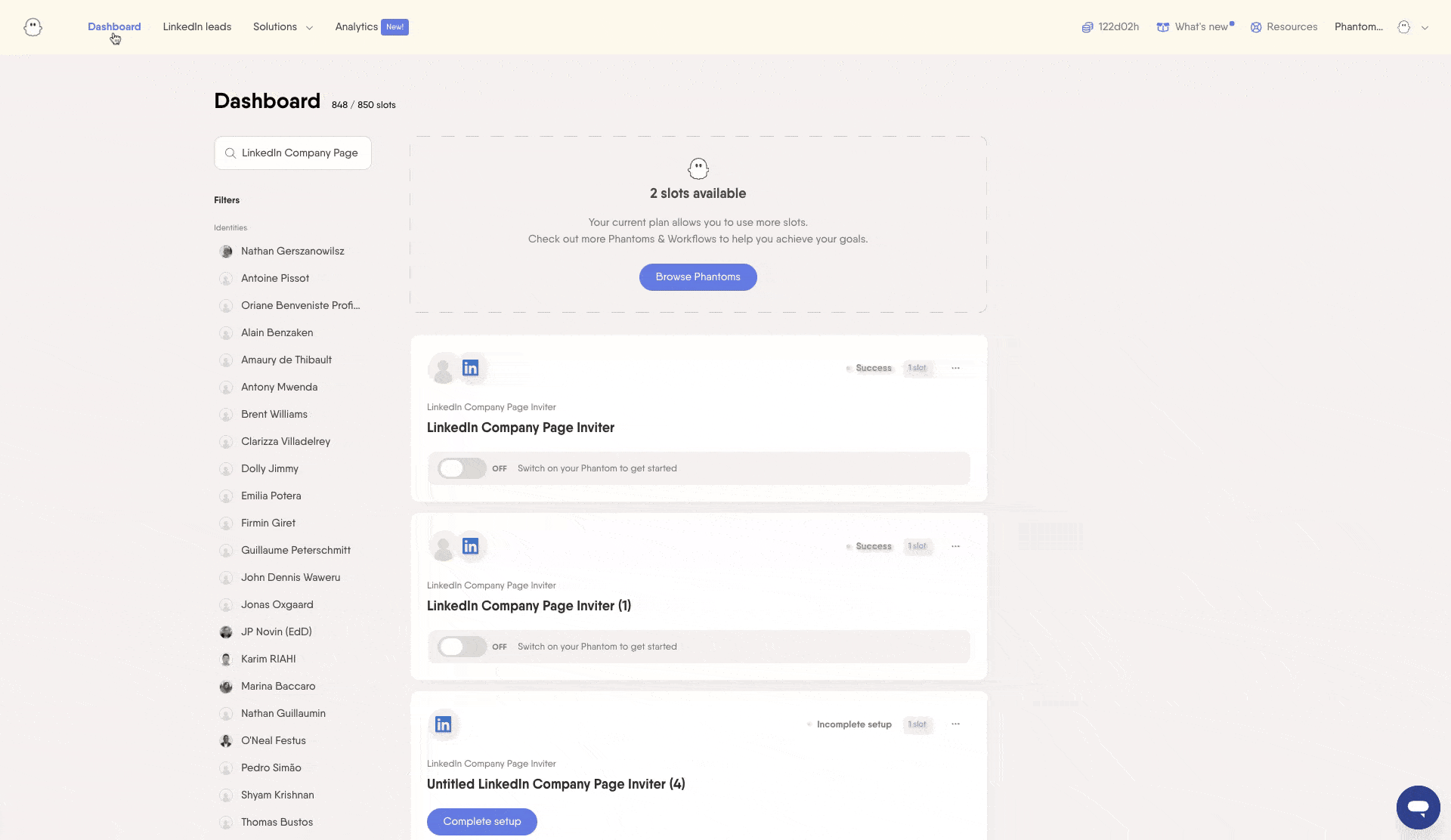 Opening a Workflow dashboard from the PhantomBuster main dashboard