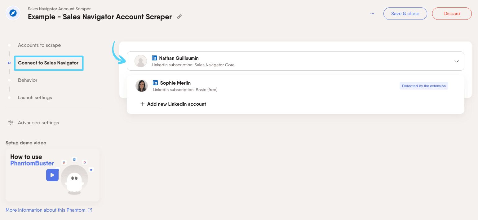 PhantomBuster Sales Navigator Account Scraper step 2 connecting your Sales Navigator account