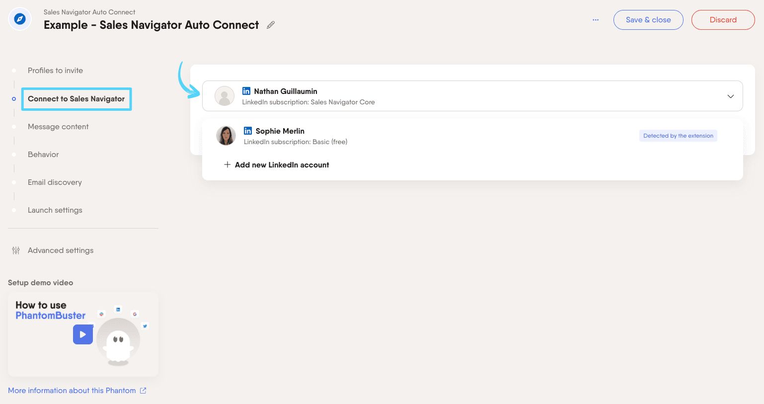 PhantomBuster Sales Navigator Auto Connect step 2 connecting your Sales Navigator account