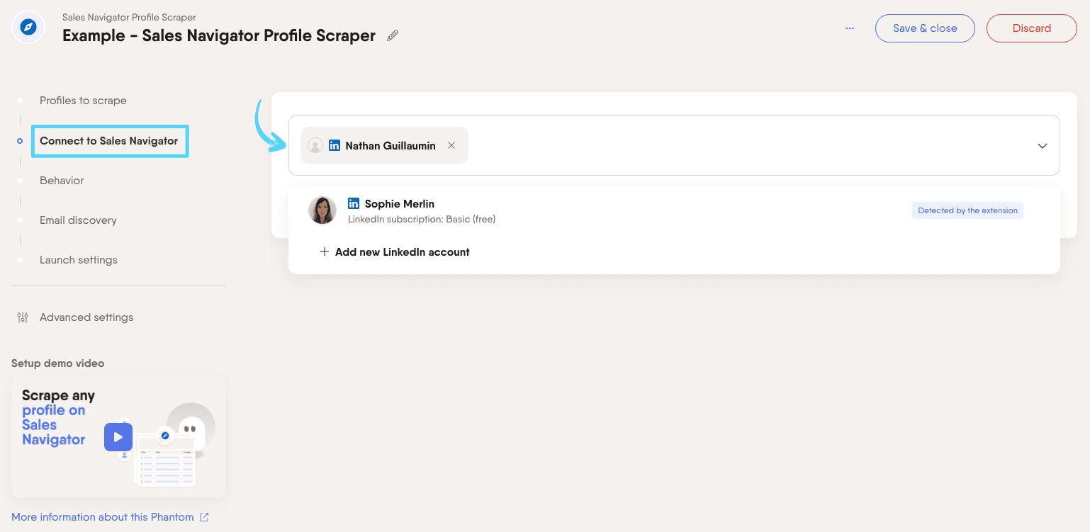PhantomBuster Sales Navigator Profile Scraper step 2 connecting your Sales Navigator account