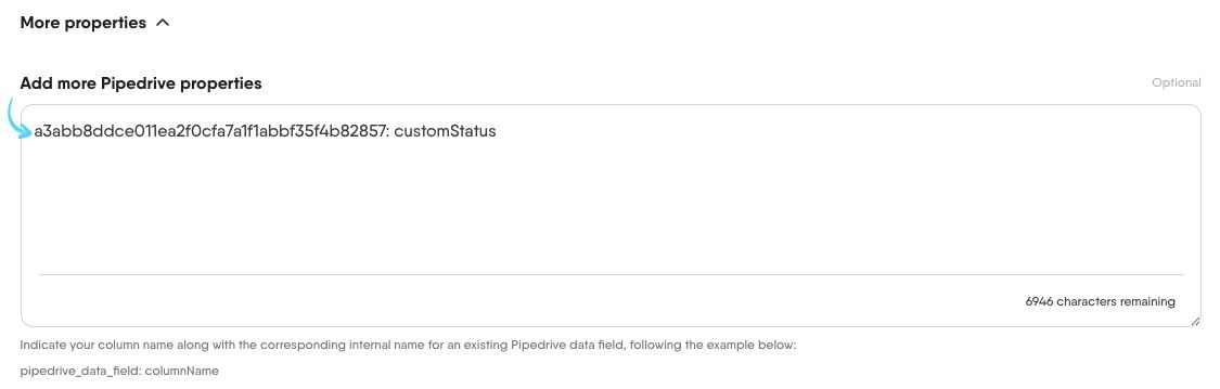 PhantomBuster Pipedrive CRM Enricher adding custom properties using the api_key colon column_name format