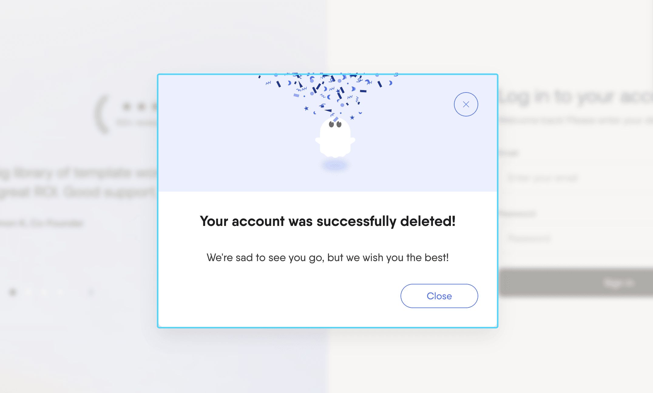 PhantomBuster confirmation screen showing successful account deletion