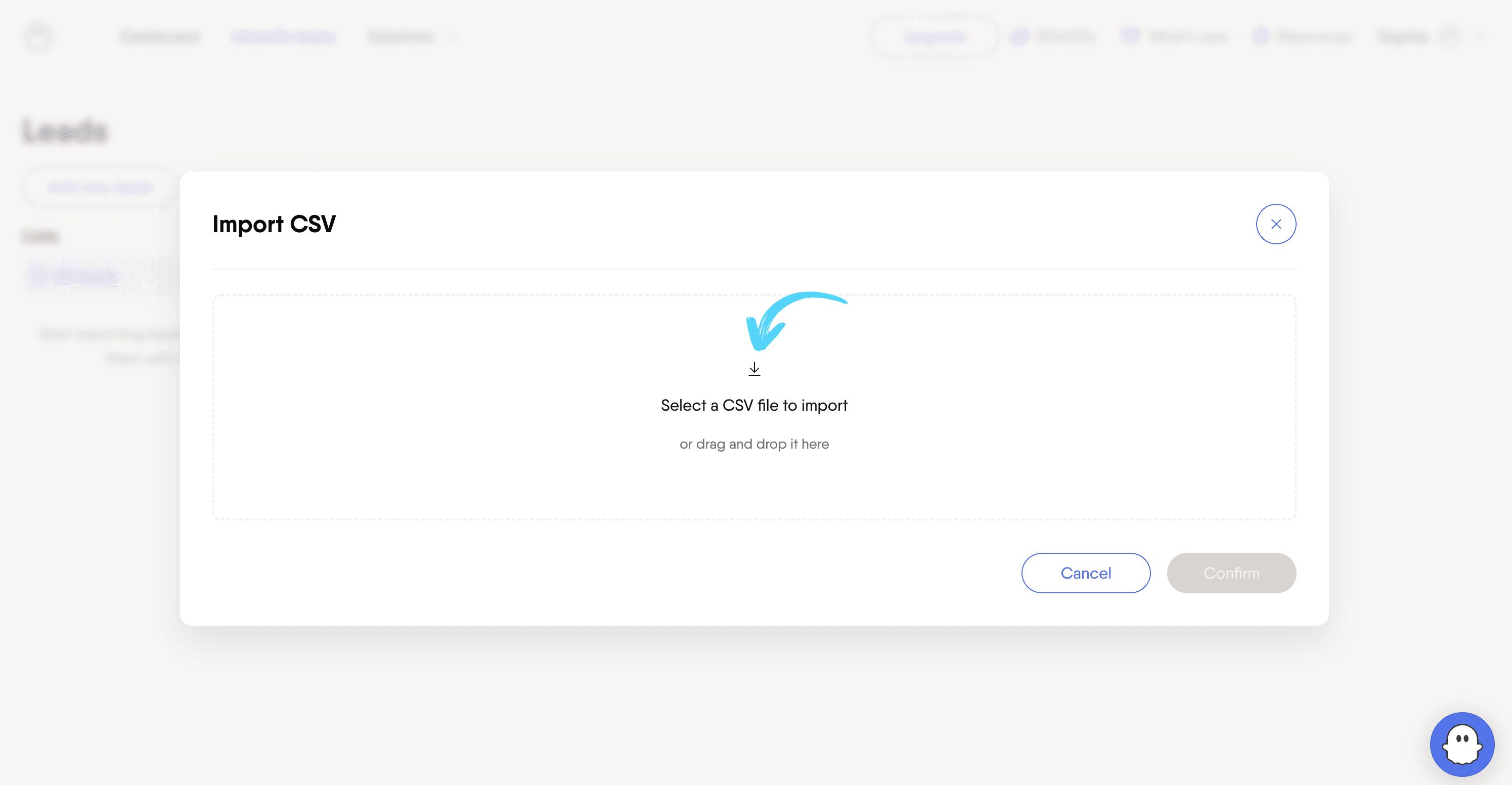 CSV file upload window in PhantomBuster