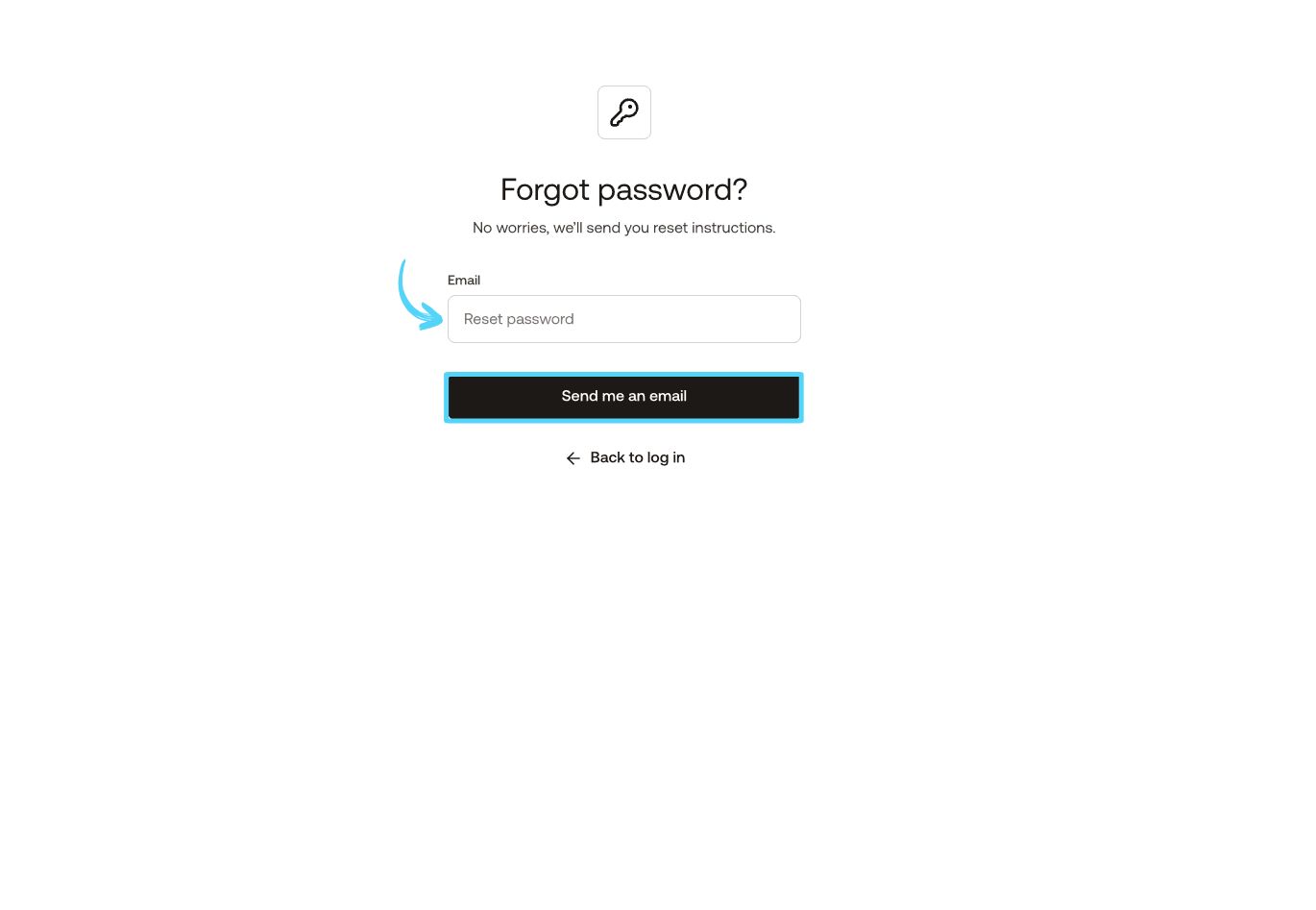 PhantomBuster password reset page with email field and Send me an email button