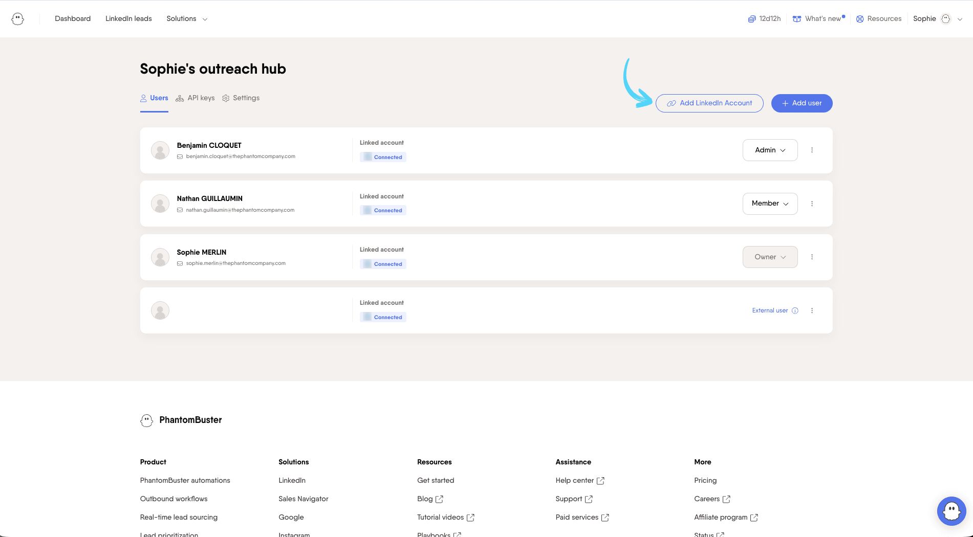 Generating a magic link from Users & accounts