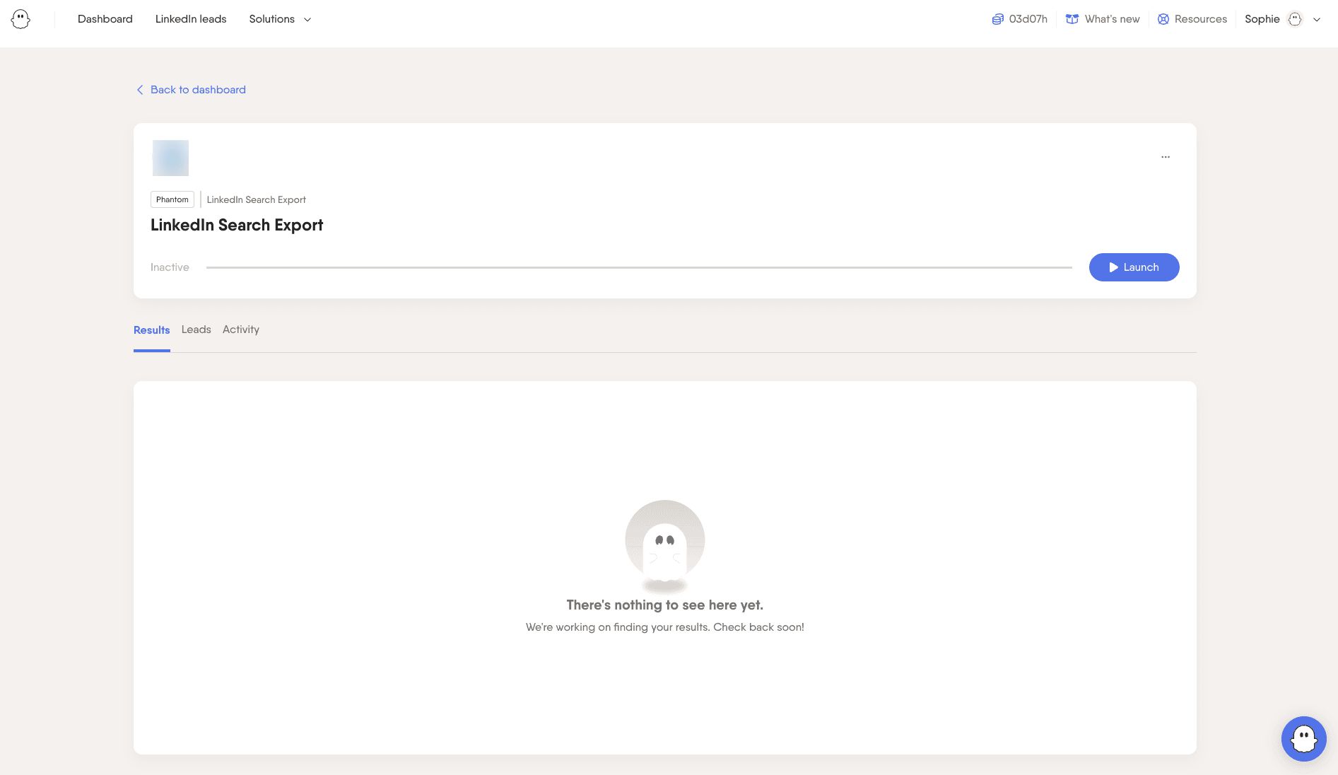 Phantom console page showing automation name, inactive status, and Launch button