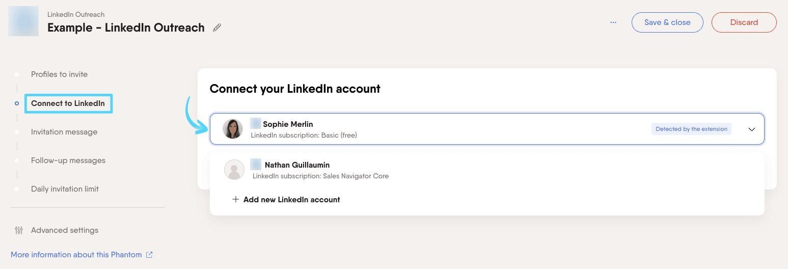 PhantomBuster LinkedIn Outreach step 2 connecting your LinkedIn account