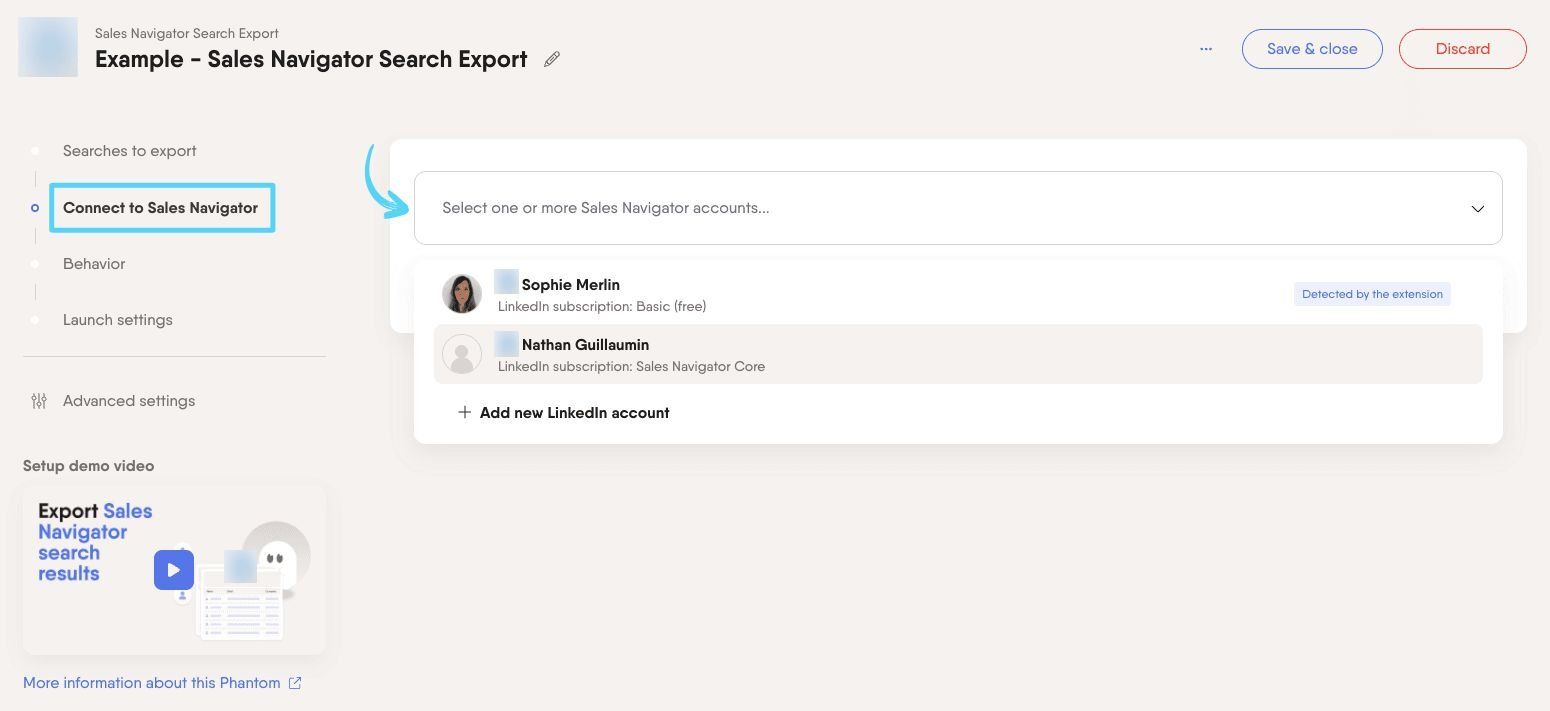 PhantomBuster Sales Navigator Search Export step 2 connecting your Sales Navigator account