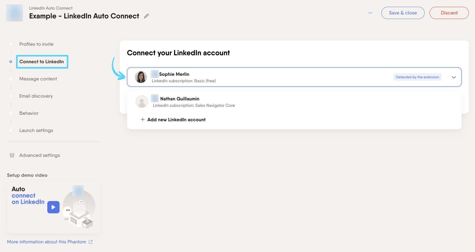 PhantomBuster LinkedIn Auto Connect step 2 connecting your LinkedIn account