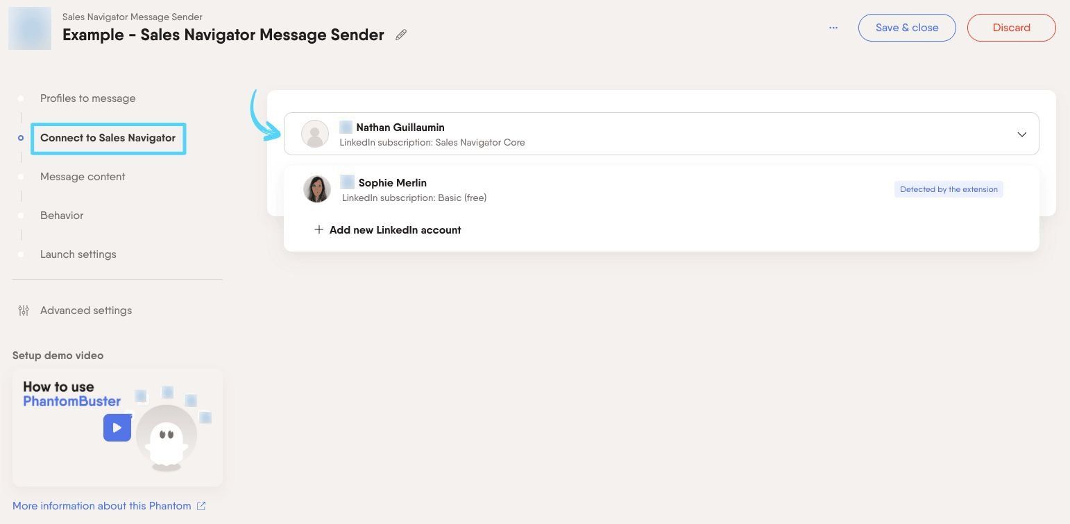 PhantomBuster Sales Navigator Message Sender step 2 connecting your Sales Navigator account