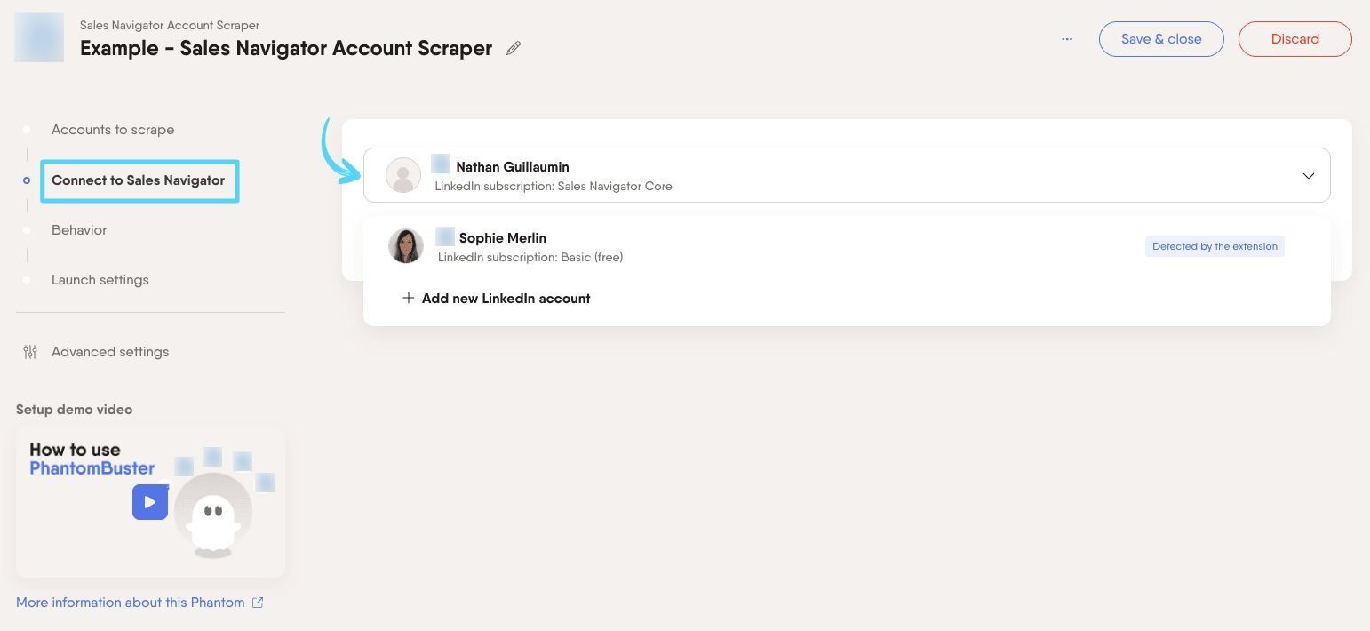 PhantomBuster Sales Navigator Account Scraper step 2 connecting your Sales Navigator account