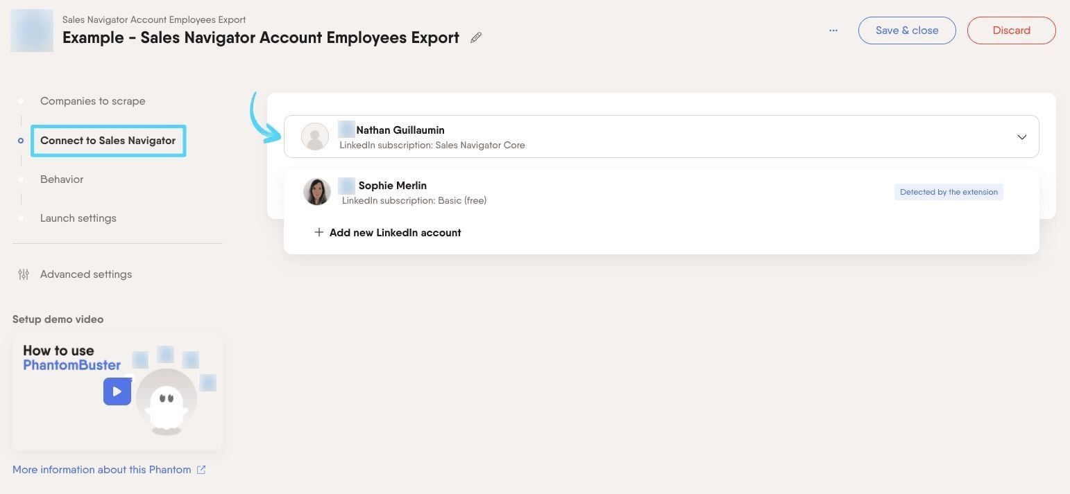 PhantomBuster Sales Navigator Account Employees Export step 2 connecting your Sales Navigator account