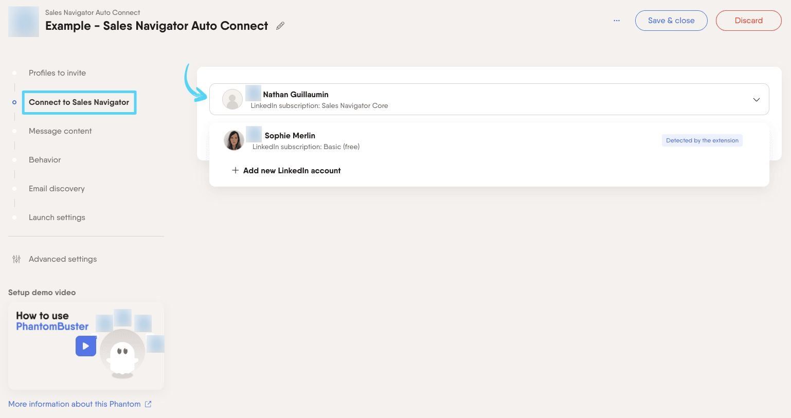 PhantomBuster Sales Navigator Auto Connect step 2 connecting your Sales Navigator account