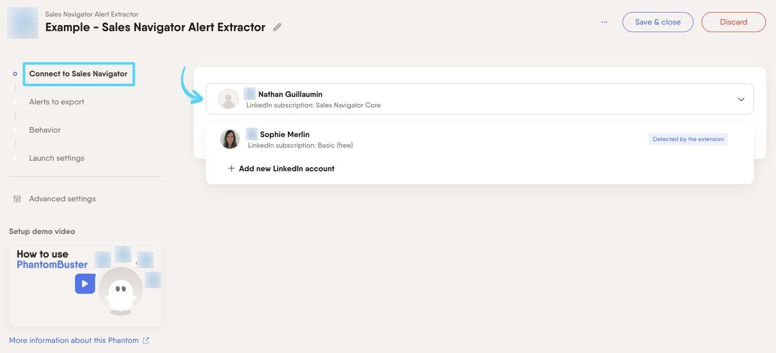 PhantomBuster Sales Navigator Alert Extractor step 1 connecting your Sales Navigator account
