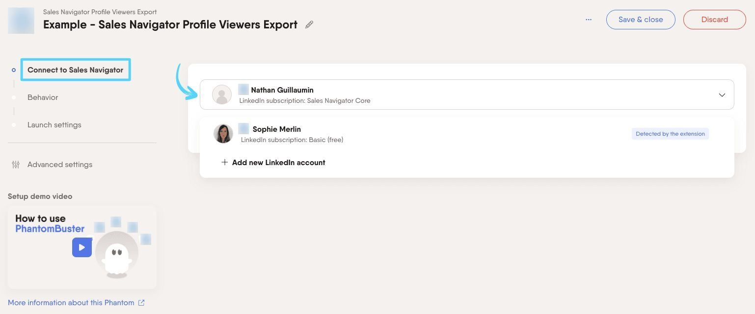 PhantomBuster Sales Navigator Profile Viewers Export step 1 connecting your Sales Navigator account