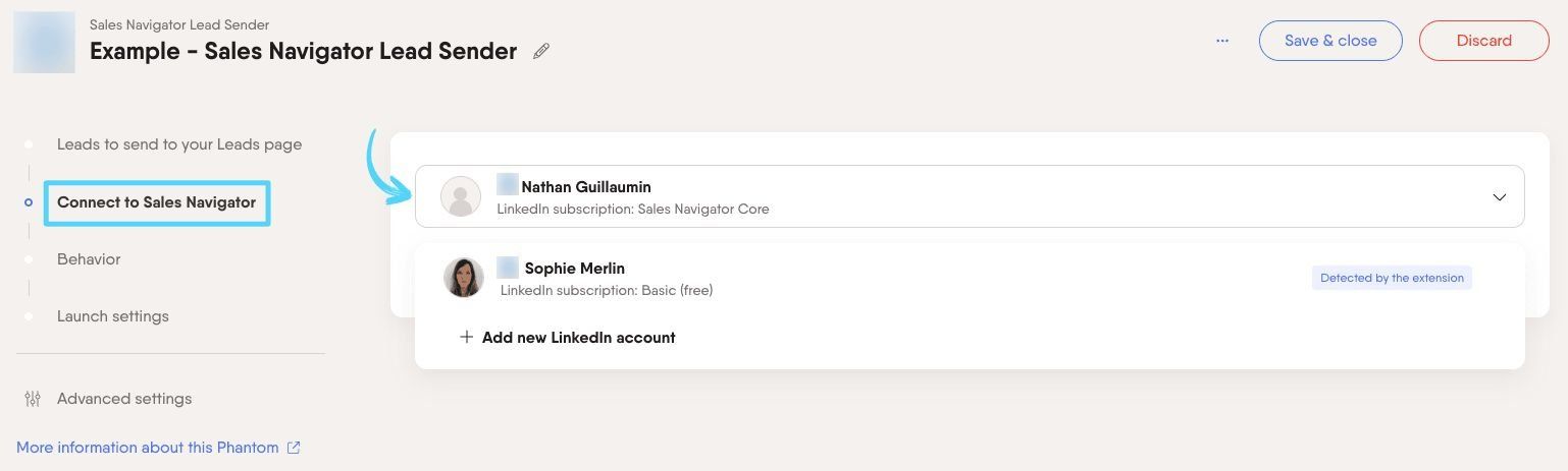PhantomBuster Sales Navigator Lead Sender step 2 connecting your Sales Navigator account