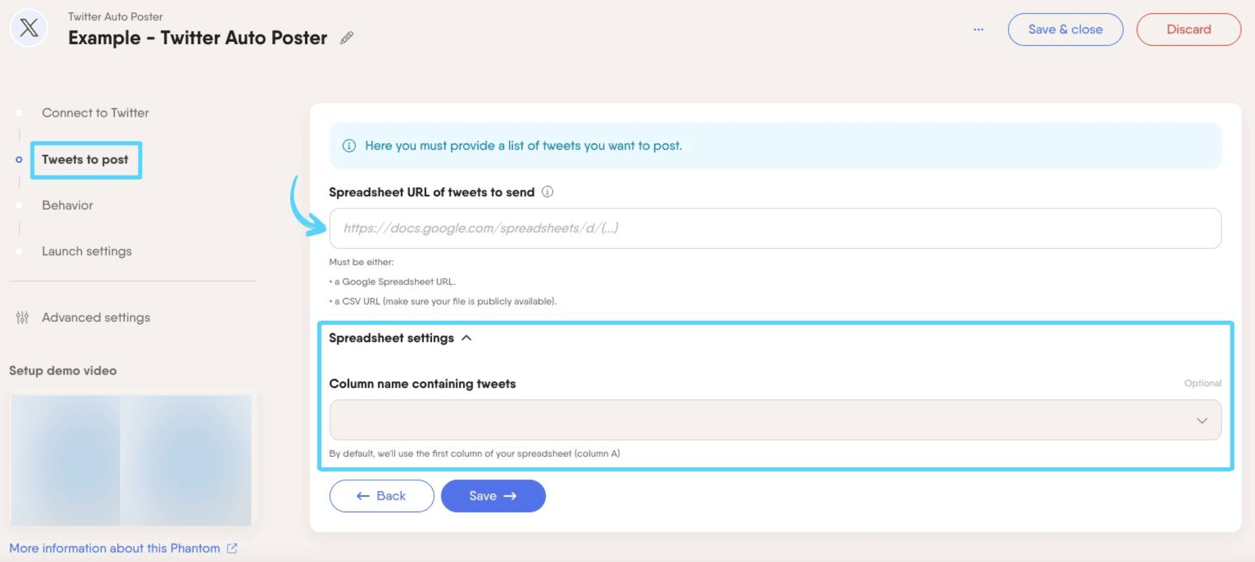 tweets-to-post settings